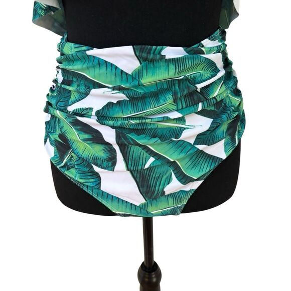 Adome Tropical Leaf Print Women's Tankini and High Waisted Bottoms - Picture 2 of 6